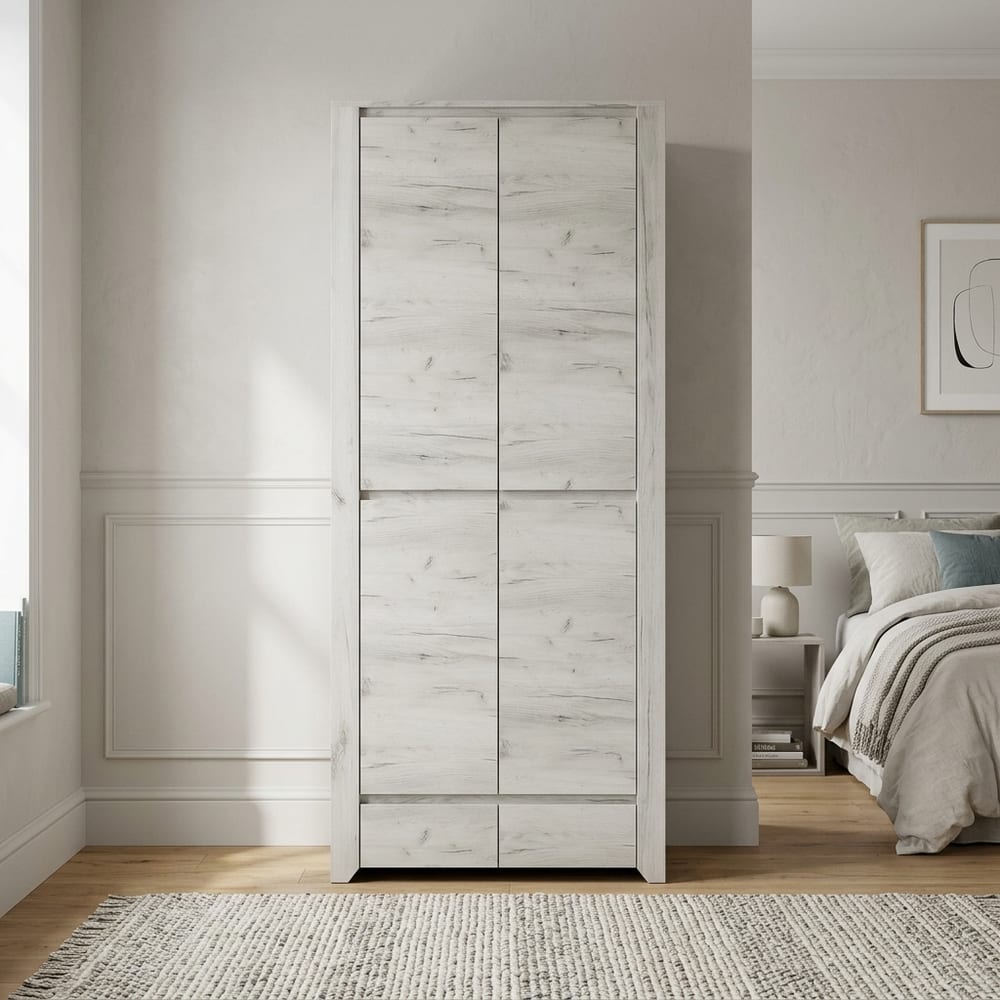 Fiji White Oak 2 Door 2 Drawer Fitted Wardrobe | Clearance