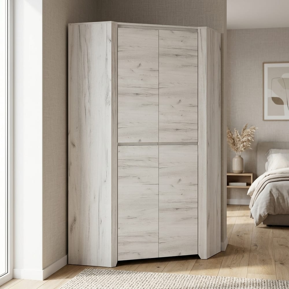 Fiji White Oak Corner Fitted Wardrobe