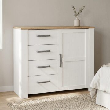 Ridge 1 Door 4 Drawer Chest in Riviera Oak/White