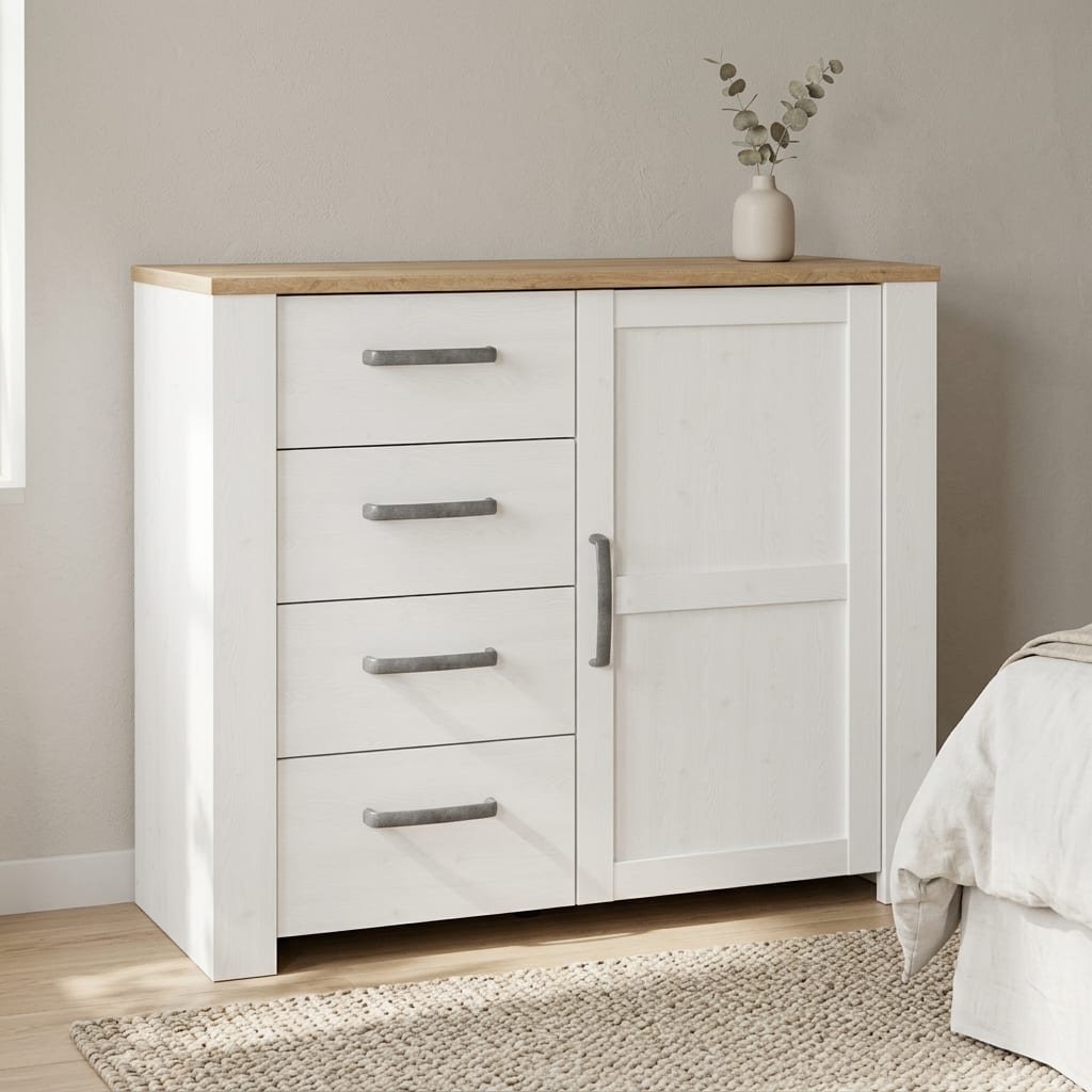 Ridge 1 Door 4 Drawer Chest in Riviera Oak/White