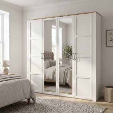 Ridge 2 Door 2 Mirrored Door Wardrobe in Riviera Oak/White