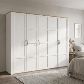 Ridge White 5 Door Wardrobe | Riviera Oak Finish