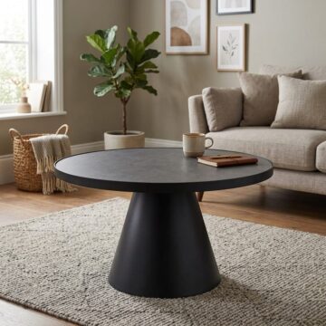 Soileil Round Ceramic Coffee Table in Black 65.7x40cm