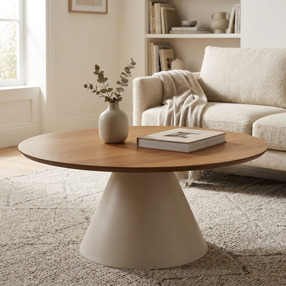 Soileil Round Coffee Table in Oak/Grey 85x40cm