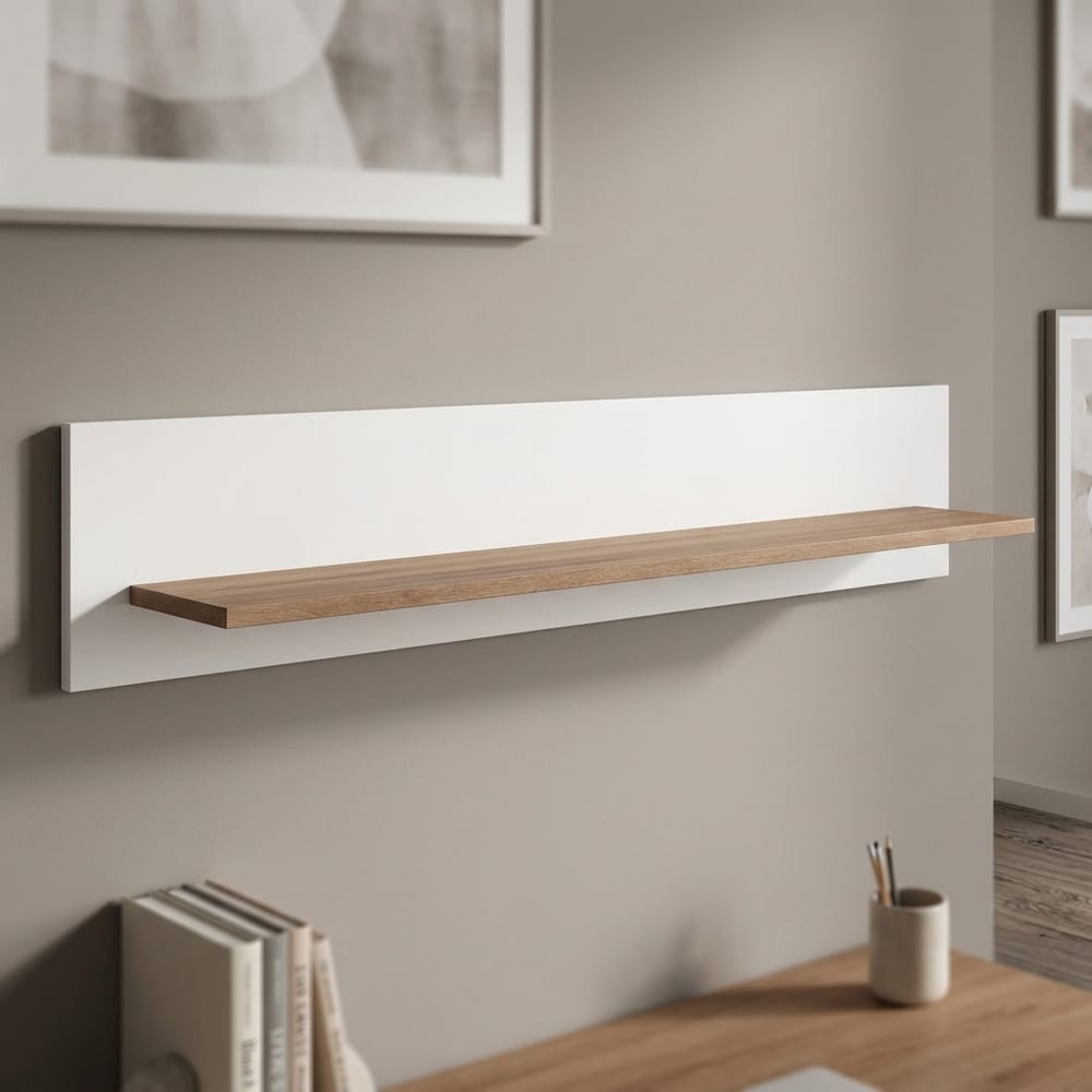 Wesley Light Grey Wall Shelf 160cm | Oak Finish