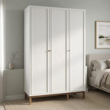 Wesley Light Grey 3 Door Wardrobe | Oak Finish