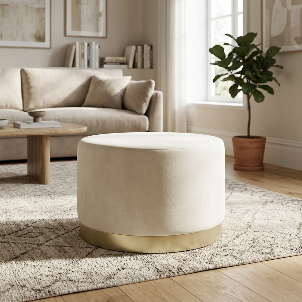 Lana Pouffe Beige Velvet / Brushed Gold Large | Assembled