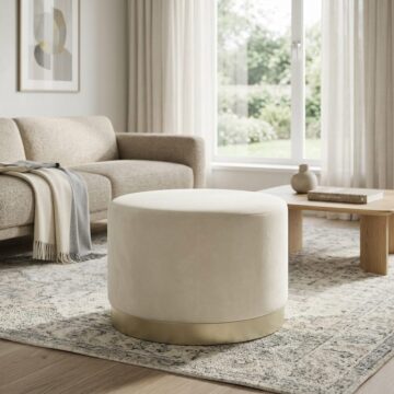 Lana Pouffe Cream Velvet / Brushed Gold - Large | Assembled