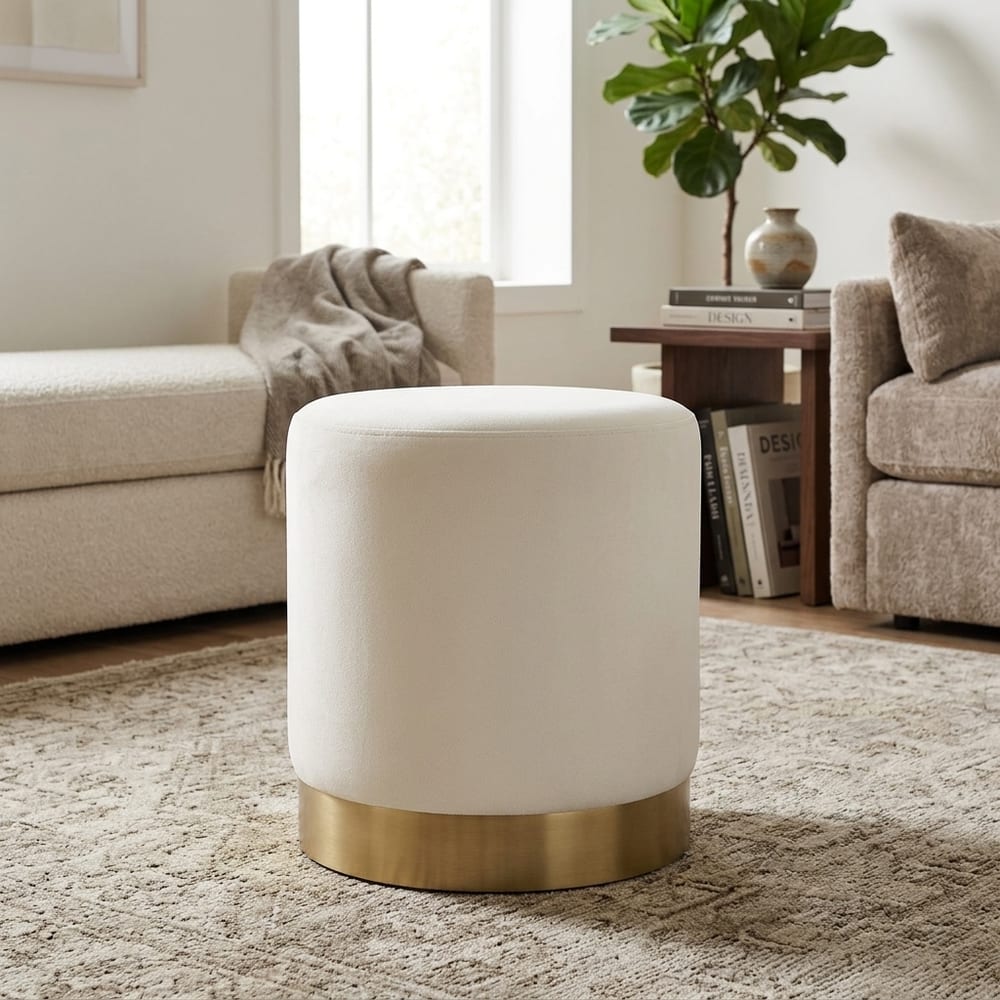 Lana Pouffe Cream Velvet / Brushed Gold - Small | Assembled