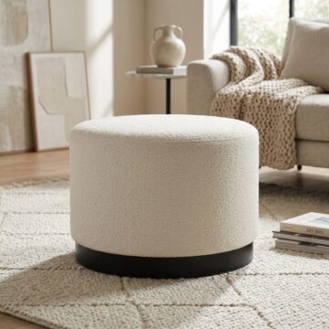 Lana Pouffe Ivory Boucle / Matte Black - Large | Assembled