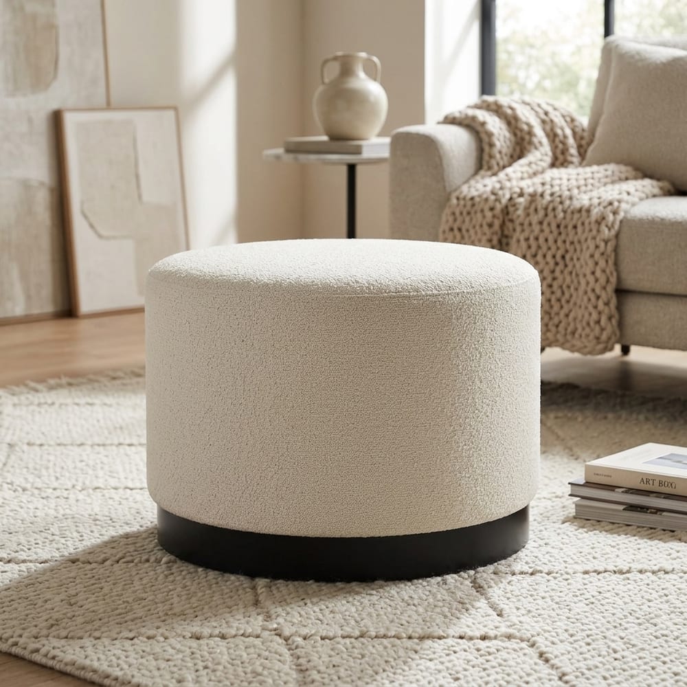 Lana Pouffe Ivory Boucle / Matte Black - Large | Assembled