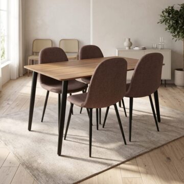 Dalvik Rectangular Dining Table & 4 Upholstered Chairs | Aged Oak Finish Top