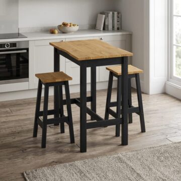 Azusa Black Live Edge Large Rectangular High Breakfast Bar Table & Pair Bar Stool Set
