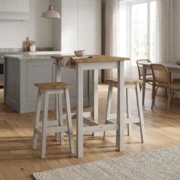 Azusa Grey Live Edge Small Rectangular High Breakfast Bar Table & 2 Bar Stools