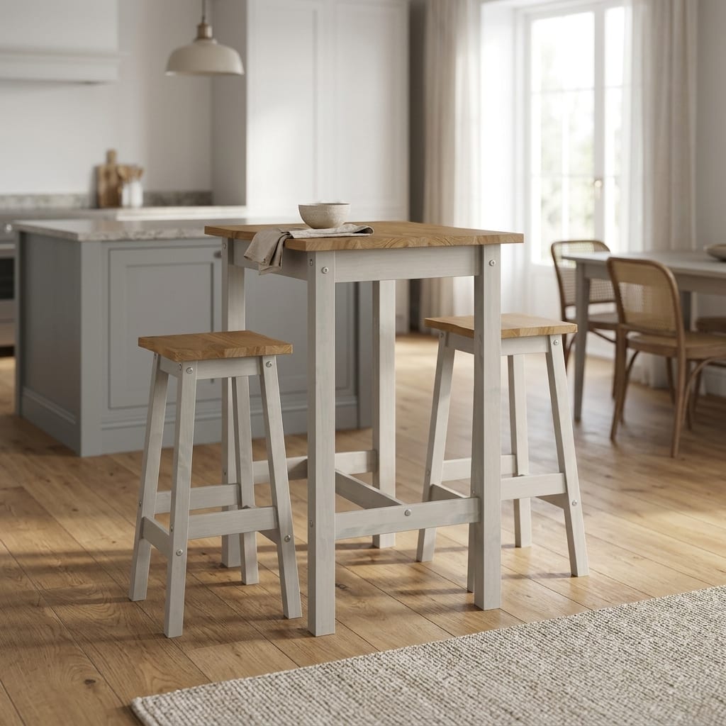 Azusa Grey Live Edge Small Rectangular High Breakfast Bar Table & 2 Bar Stools