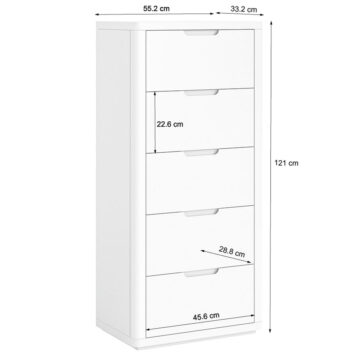 Halo White 5 Drawer Tallboy | Assembled