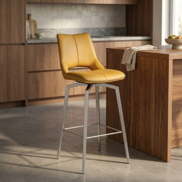 Mako Swivel Self Returning Leather Effect Yellow Bar Chair