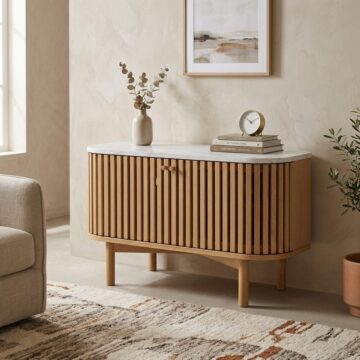 Serenity Oak Corner TV Unit With Marble Top | Clearance
