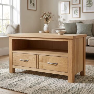Brancepeth Oak Small TV Unit | Lacquered Finish | Clearance