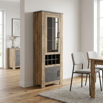 Compton 2 Door Display Cabinet with Wine Rack | Chestnut and Matera Grey