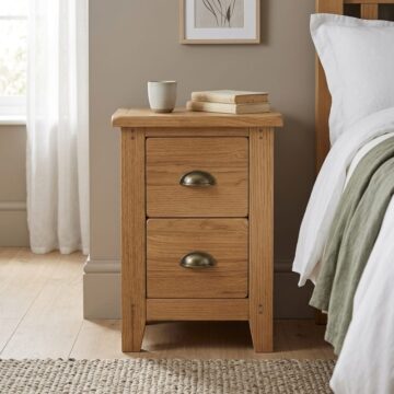 Penrith Oak 2 Drawer Narrow Bedside Cabinet | Clearance