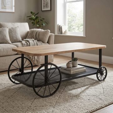 Houghton Industrial Dark Grey Coffee Table with Wheels