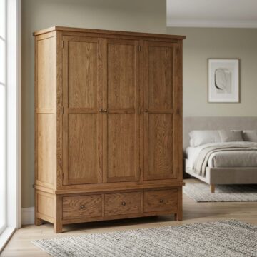 Wynyard Rustic Triple Wardrobe With 3 Drawers