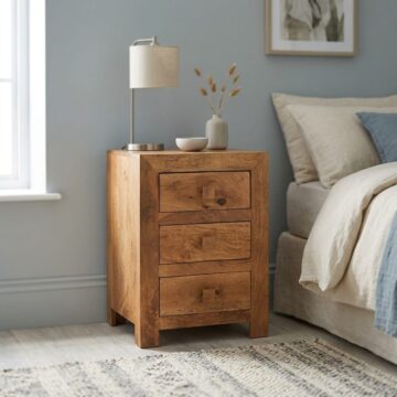 Malda Light Mango 3 Drawer Bedside Cabinet | Assembled