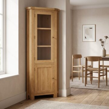 Salisbury Rustic Oak Corner Display Cabinet | Wax Finish | Clearance