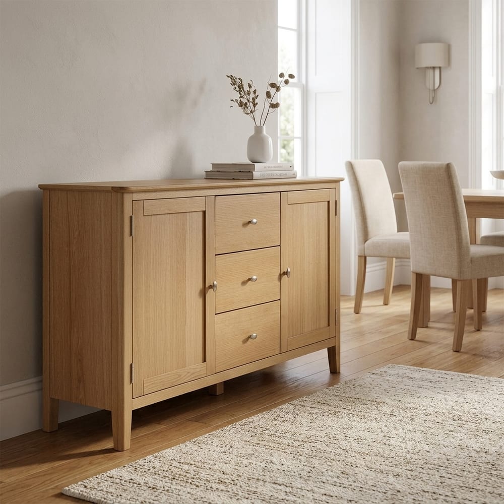 Denby Oak 2 Door 3 Drawer Large Sideboard | Assembled