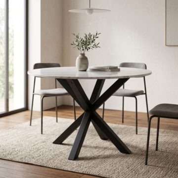 Heaven Round Dining Table with White Polished Marble Top