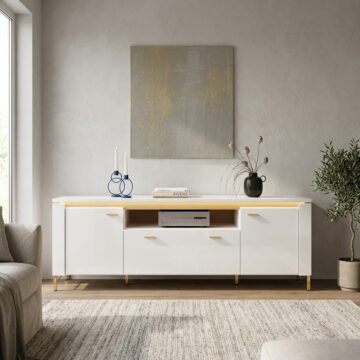 Cicero TV Cabinet 2 Door 1 Drawer in Alpine White/White Gloss