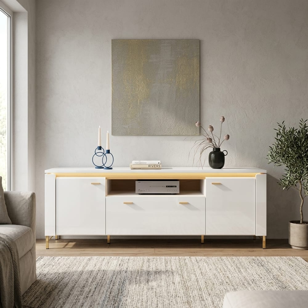 Cicero TV Cabinet 2 Door 1 Drawer in Alpine White/White Gloss