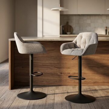 Anvil Pair of Monza Beige Swivel Bar Stools with Height Adjustable Function