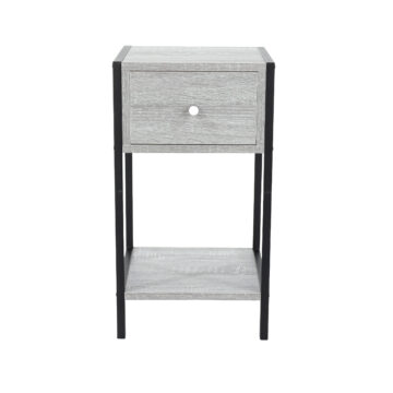 Alderley One Drawer Compact Bedside Cabinet | Grey Oak Finish | Metal Side Frame
