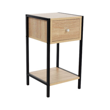 Alderley One Drawer Compact Bedside Cabinet | Oak Finish | Metal Side Frame