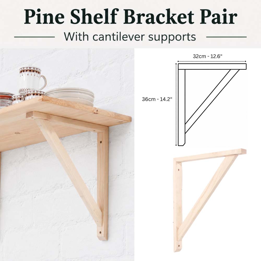 Orin Pair of Large Pre-Sanded Pine Wood Brackets