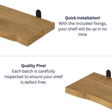 Orin Chunky Pine Live Edge Shelf With “L” Metal Bracket Kit 90cm | Antique Wax