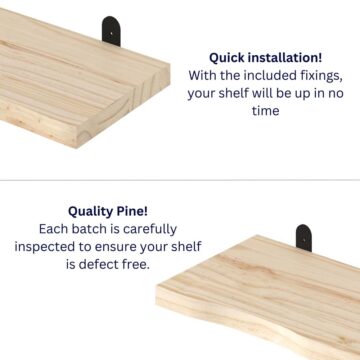 Orin Chunky Live Edge Shelf With “L” Metal Bracket Kit 90cm | Pre-Sanded Pine