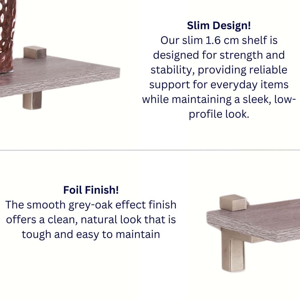 Studio Lounge Slim Shelf With "L" Shape Bracket 60cm | Grey Oak Finish