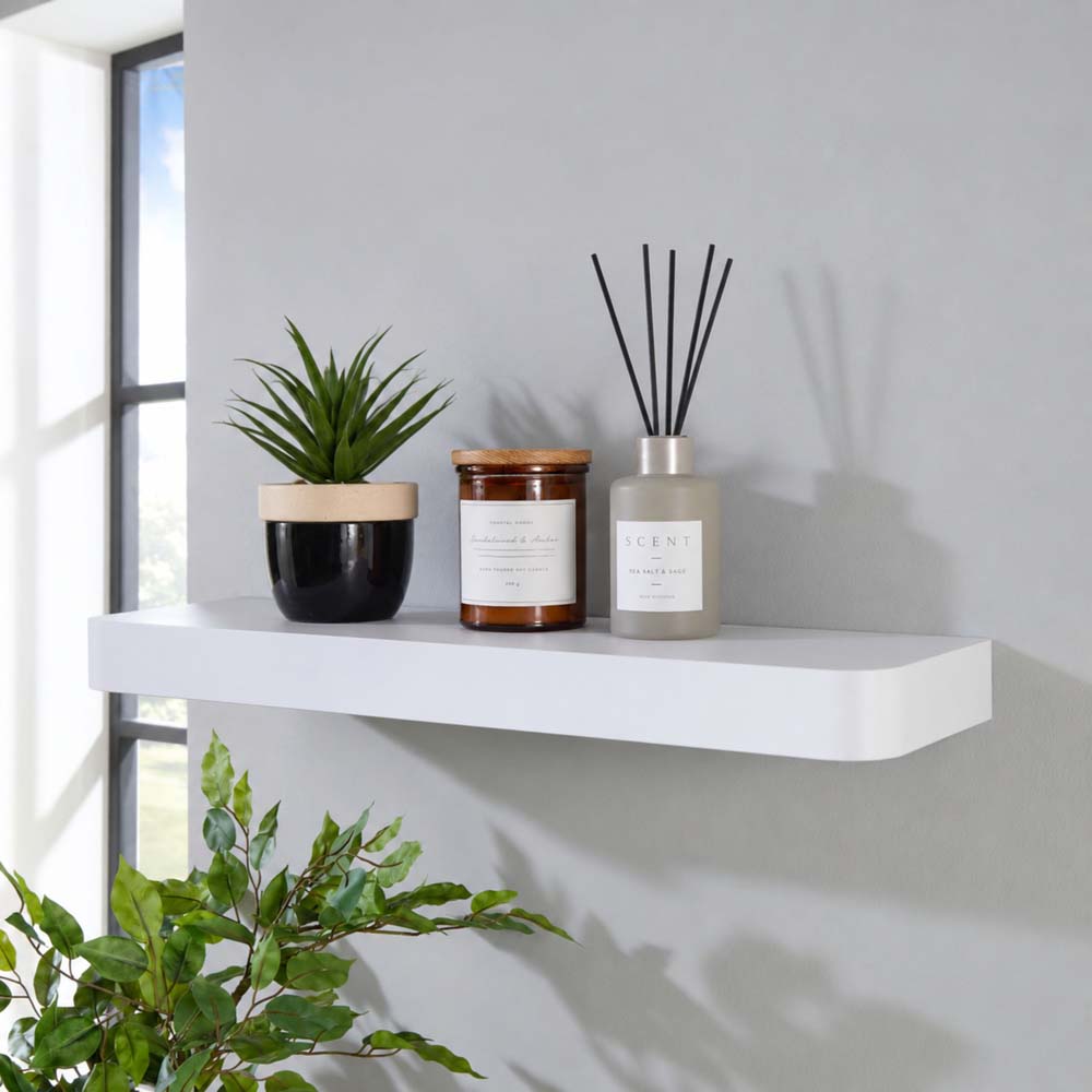 Studio Lounge Matt White Shelf Kit 80cm Wide Floating Design With Rounded Corners