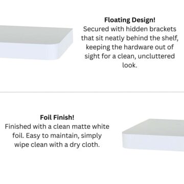 Studio Lounge Matt White Shelf Kit 80cm Wide Floating Design With Rounded Corners