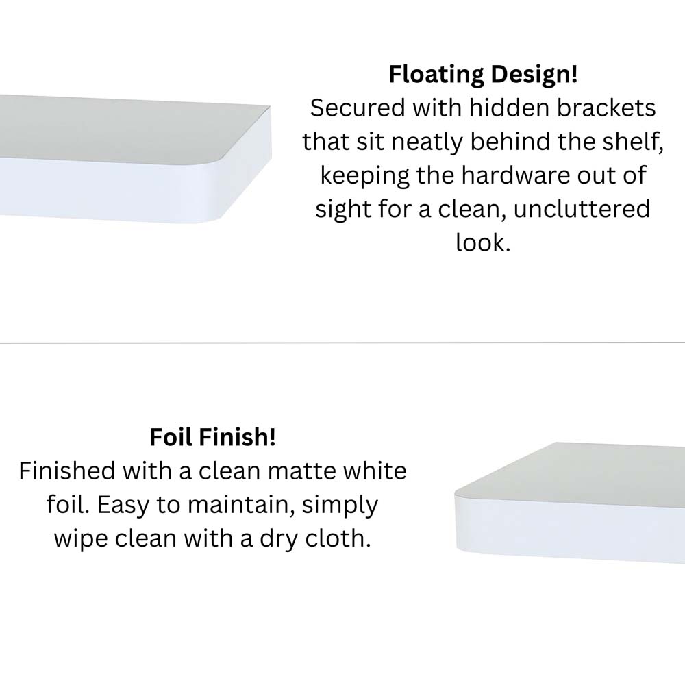 Studio Lounge Matt White Shelf Kit 80cm Wide Floating Design With Rounded Corners
