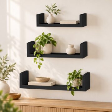 Linden Matt Black Set of 3 Floating "U" Shape Wall Shelf Kit