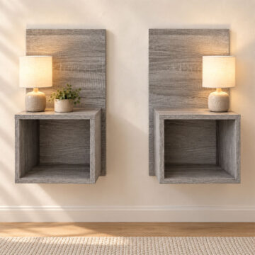Pair of Alderley Wall Hanging Open Compact Bedside Tables | Grey Oak Finish