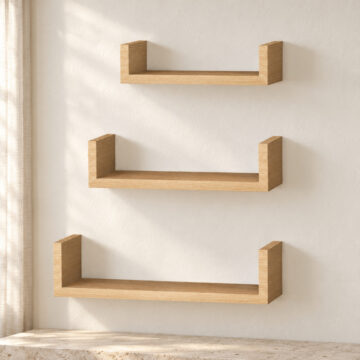 Linden Set of 3 Floating "U" Shape Wall Shelf Kit | Oak Finish