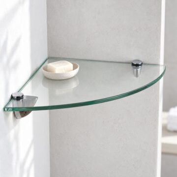 Orin Tempered Glass Corner Shelf | Chrome Effect Brackets