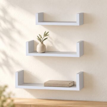 Linden Matt White Set of 3 Floating "U" Shape Wall Shelf Kit