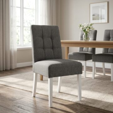Moseley Steel Grey Stitched Waffle Back Linen Effect Dining Chair | White Legs