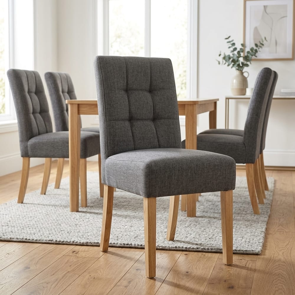 Moseley Steel Grey Stitched Waffle Back Linen Effect Dining Chair | Natural Legs